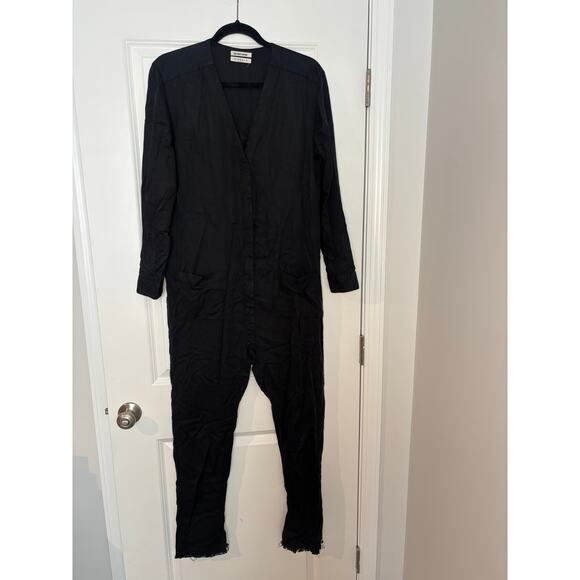 One Teaspoon Black Relaxed Jumpsuit Womenโs Size Small Deep V Button Front - Picture 3 of 15
